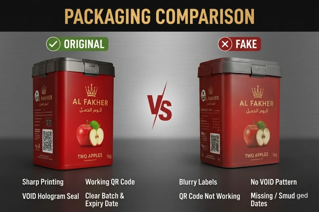 Fake vs. Original Al Fakher Shisha in UAE: How to Spot Authentic Tobacco 4 Packaging Comparison