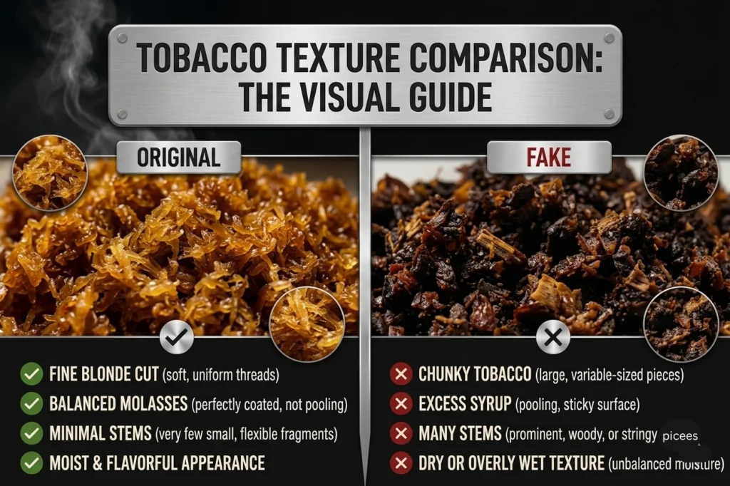 Fake vs. Original Al Fakher Shisha in UAE: How to Spot Authentic Tobacco 5 Tobacco Texture Comparison