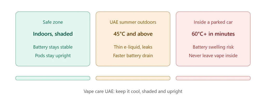 How UAE Heat and Humidity Affect Vape Devices, Pods and Batteries 2 Vape Care UAE: Heat Zones Guide
